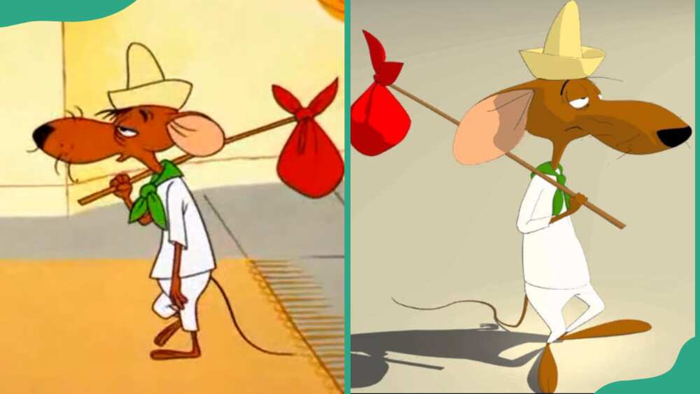 Slowpoke Rodriguez with a red bag on his shoulder