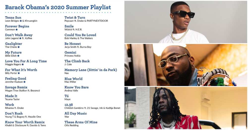 Wizkid, Burna Boy, Davido and Tems featured in Barrack Obama's summer playlist Wizkid, Burna Boy, Davido and Tems featured in Barrack Obama's summer playlist