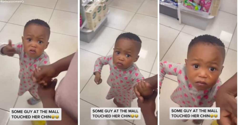 A toddler got annoyed with a stranger who randomly touched her chin.