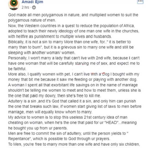 It is not a sin to marry more than one wife - Nigerian man say