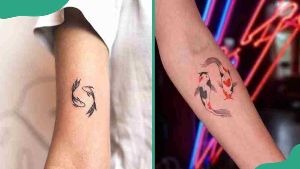 Small Koi fish tattoos on the hand