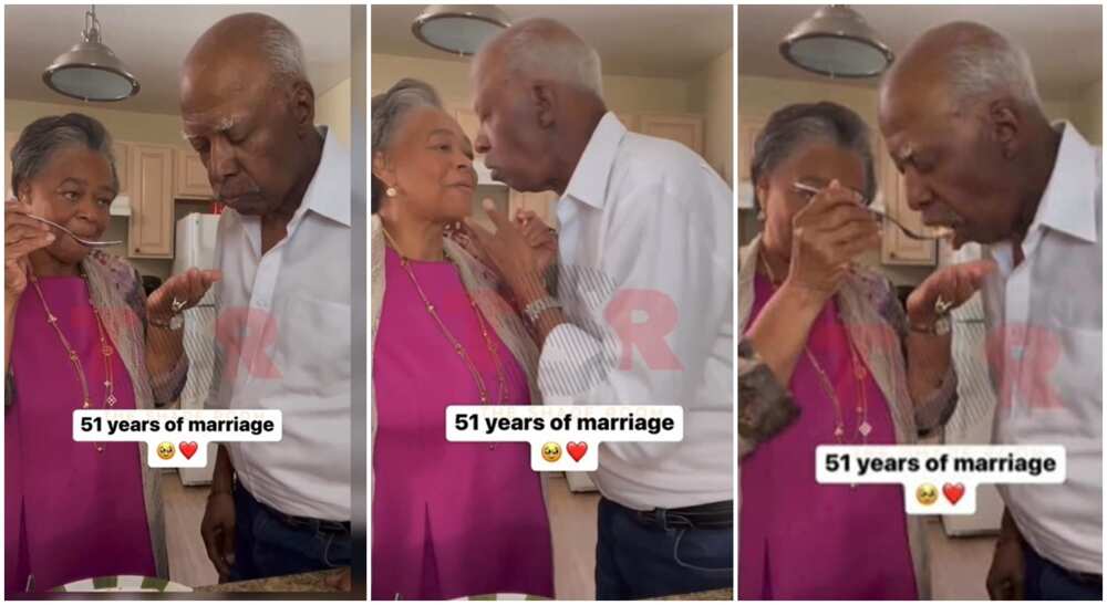 Photos of the elderly couple sharing love.