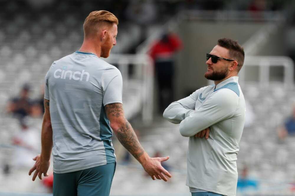 England Test captain Ben Stokes (left) talks to coach Brendon McCullum