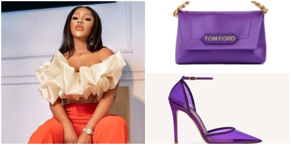 Photos of BBNaija star Mercy Eke and her designer items.