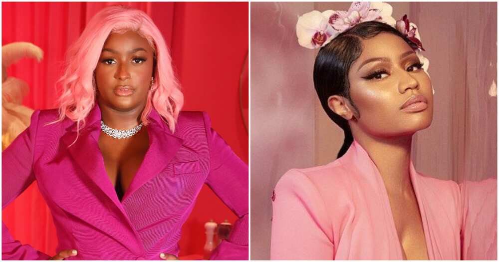 DJ Cuppy, Nicki Minaj, colour pink