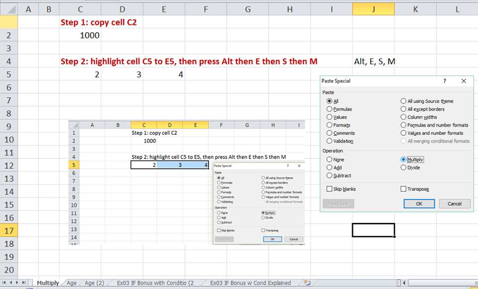 multiply function in Excel