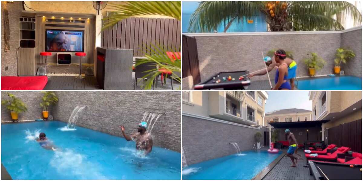 Watch sweet video of Mr P and daughter playing snooker and swimming in their private pool