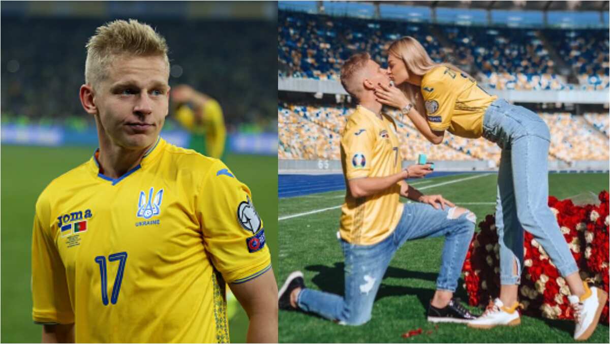 Oleksandr Zinchenko Proposes To Girlfriend On Pitch After Ukraine Qualify For Euro 2020 Legit Ng