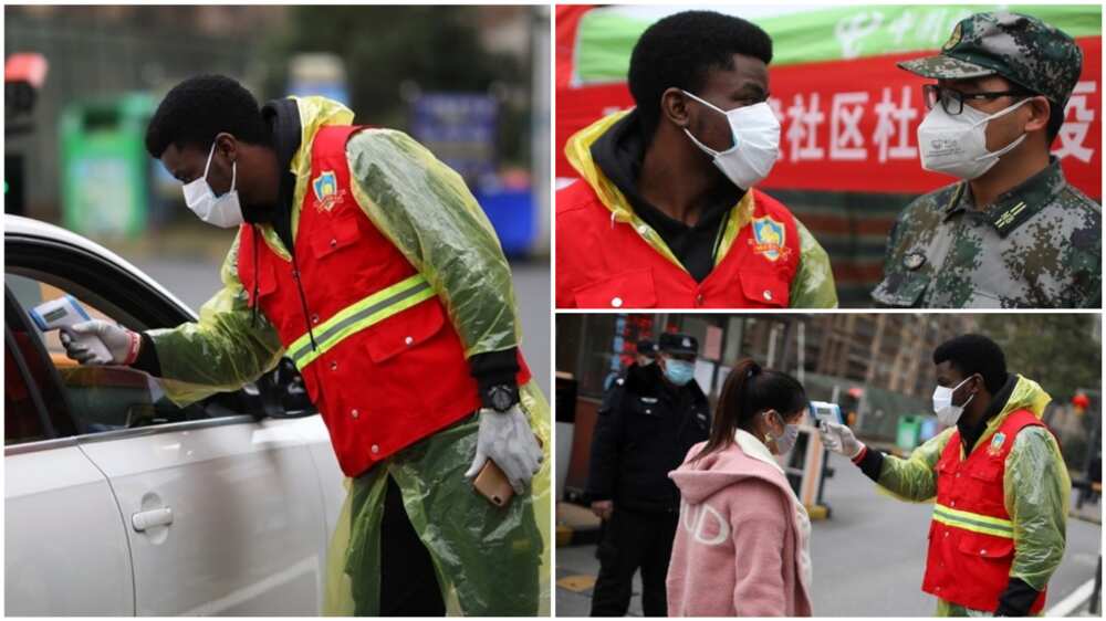 Olatoye works as a record keeper in his community as he checks residents' temperature to know who is infected. Photo source: ECNS