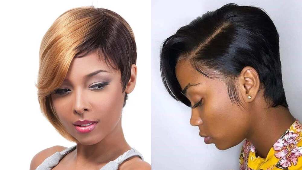 Short weave hairstyles with pixie design