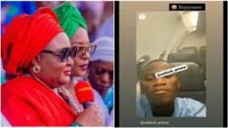Aisha Buhari: First lady's critic spotted on the plane after leaving police custody