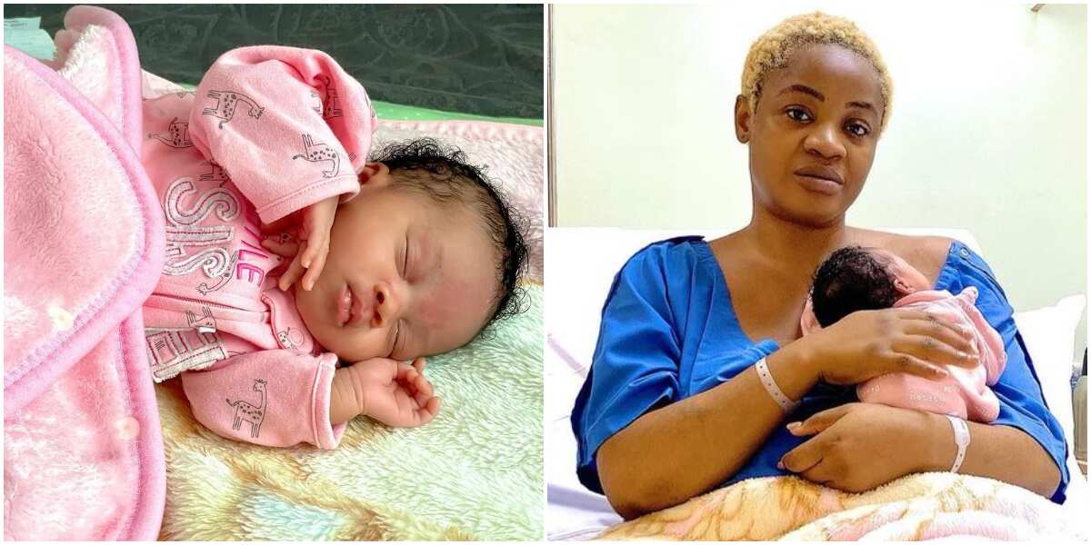 Uche Ogbodo shows the world the face of newborn daughter for the first time, she is beautiful