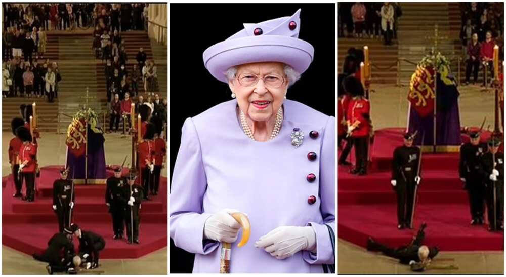 Photos of moment a man collapsed in front of Queen Elizabeth's coffin.