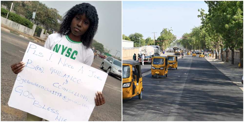 Desperate ex-corp member hits the street with cardboard to beg for job, Nigerians react to viral photo