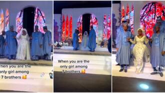 7 Nigerian brothers give their only sister queen's treatment at her wedding, enter in style, video wows many