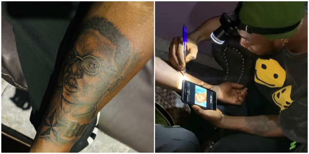 Wizkid acknowledges staunch fan who tattooed his entire face on arm