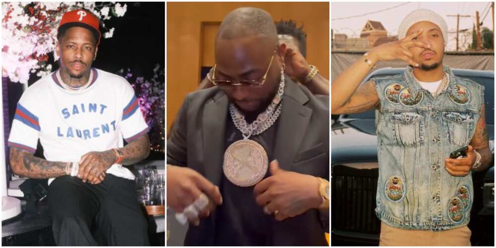 American rappers YG and G Herbo, Davido's new diamond neckpiece