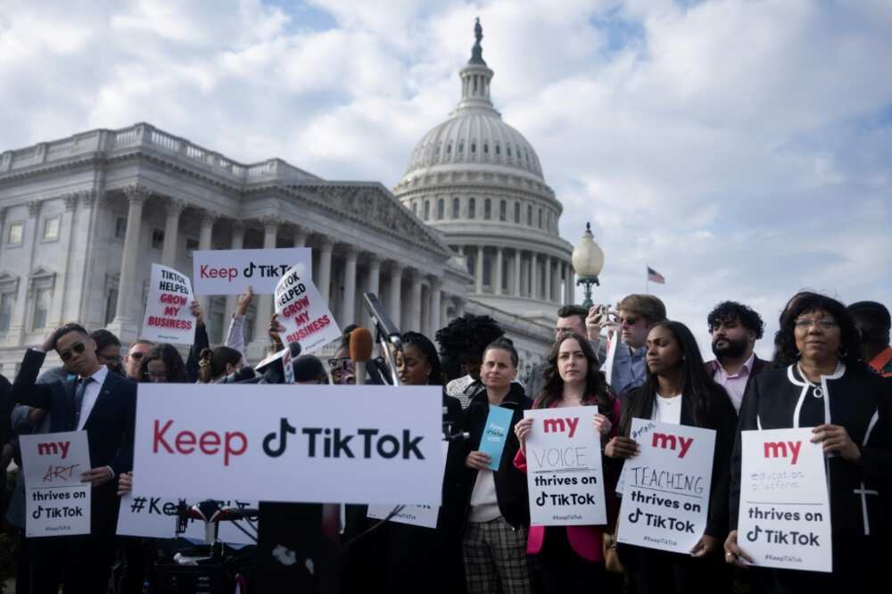 A small group of protesters opposed to a TikTok ban gathered at the US Capitol ahead of testimony by the company's CEO