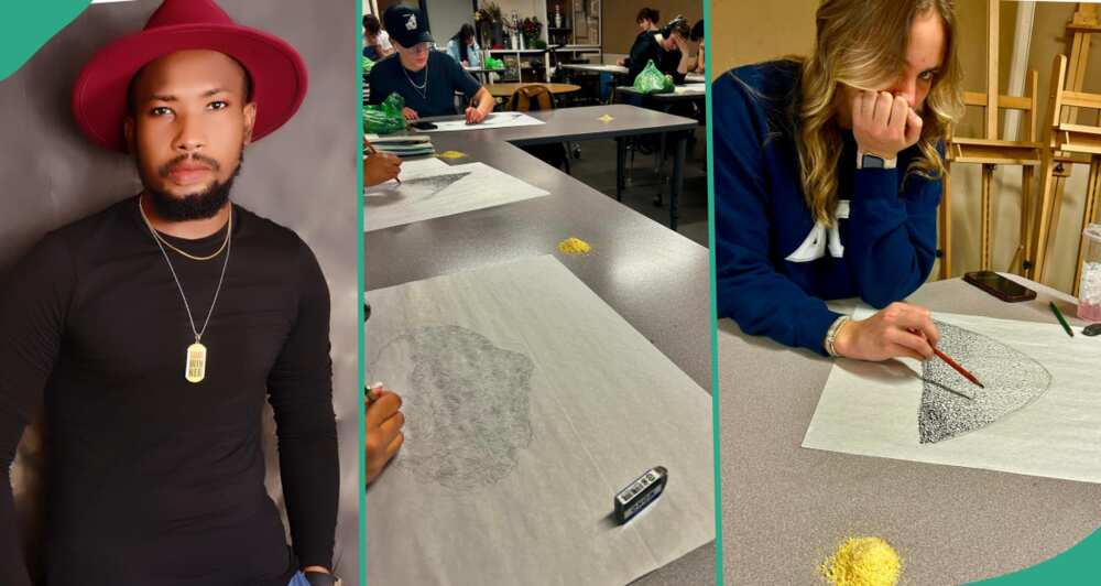 Nigerian teacher overseas shares funny results after giving his white students garri to draw