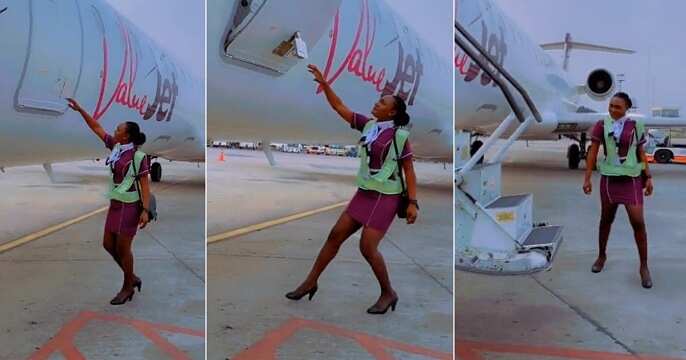 How Can I Apply?” Pretty Air Hostess in Short Gown and Heels Shares Video  While on Duty 