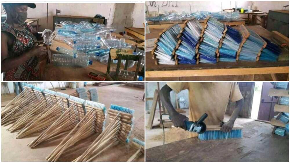 Woman converts plastic bottles into brooms to sweep, her photos stir reactions