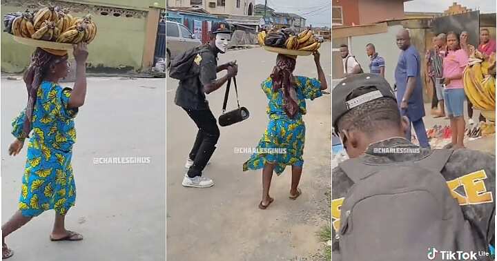 Eoderly plantain seller, dance moves, pulls crowd