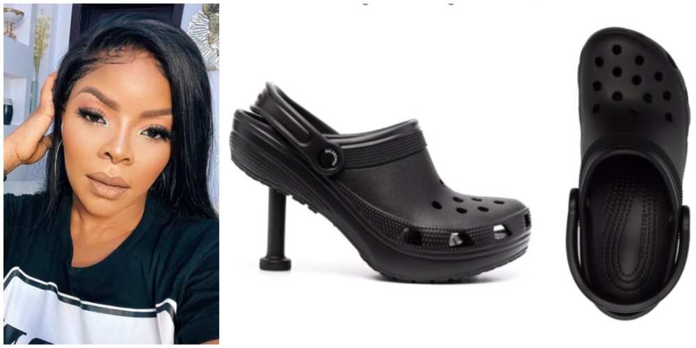 Photos of Laura Ikeji and the croc heels.