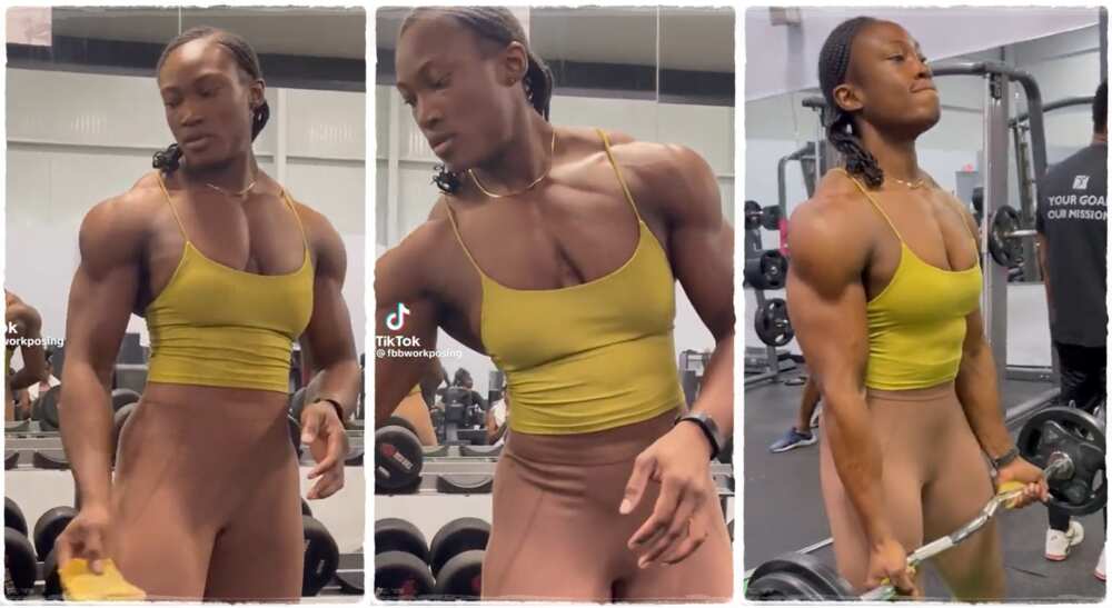 Photos of a lady training at the gym.