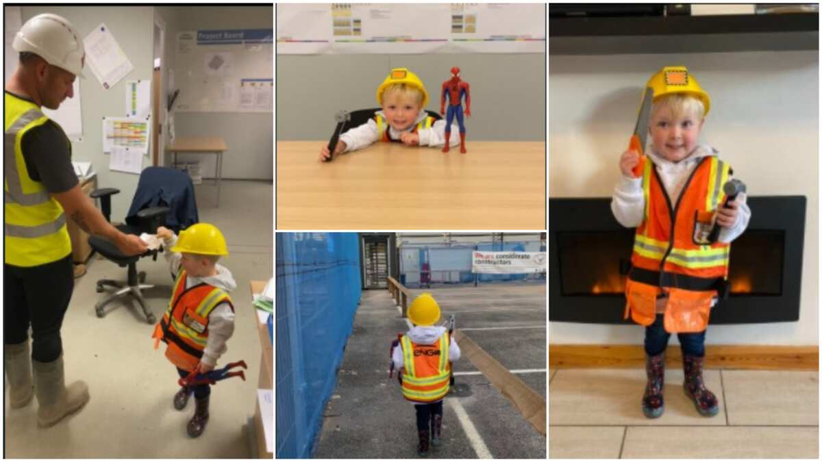Son who always asks father if he can join him at work gets opportunity to do so, dad dresses him in photos