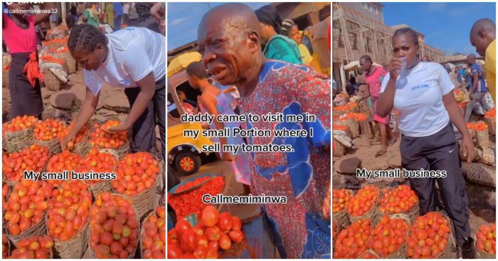 lady who sells tomatoes, dad vists daughter who sels tomatoes, lovely family videos, dad and daughter videos, Enugu, Abakpa