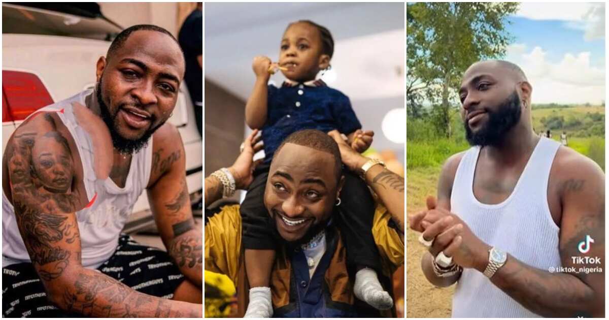 Photos of Davido's new tattoo of his late son, Ifeanyi on his shoulder goes viral