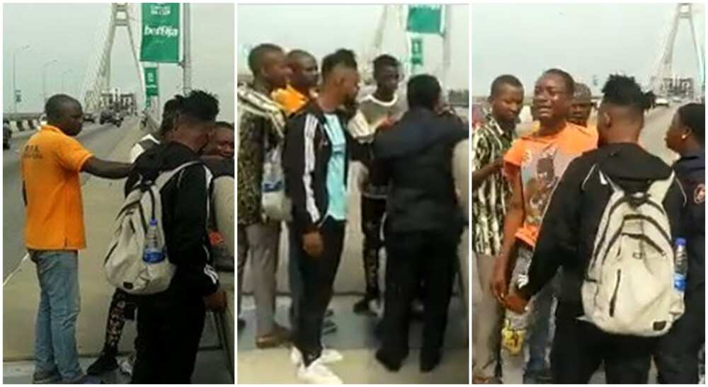 Nigerian man stopped from jumping into Lagos Lagoon.
