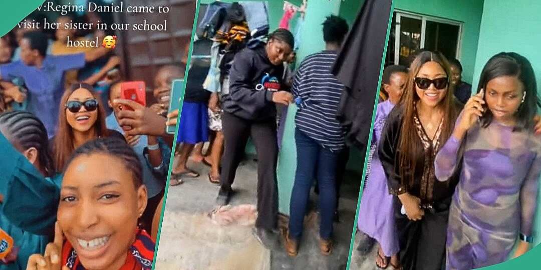 Watch video of Regina Daniels storming her sister's school unannounced, crowd gather in video