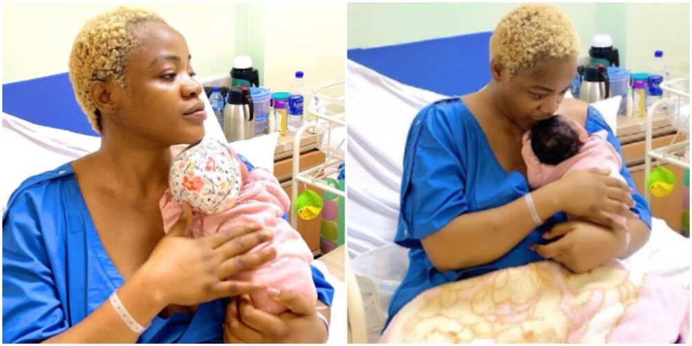 Uche Ogbodo holds her new baby Lumina