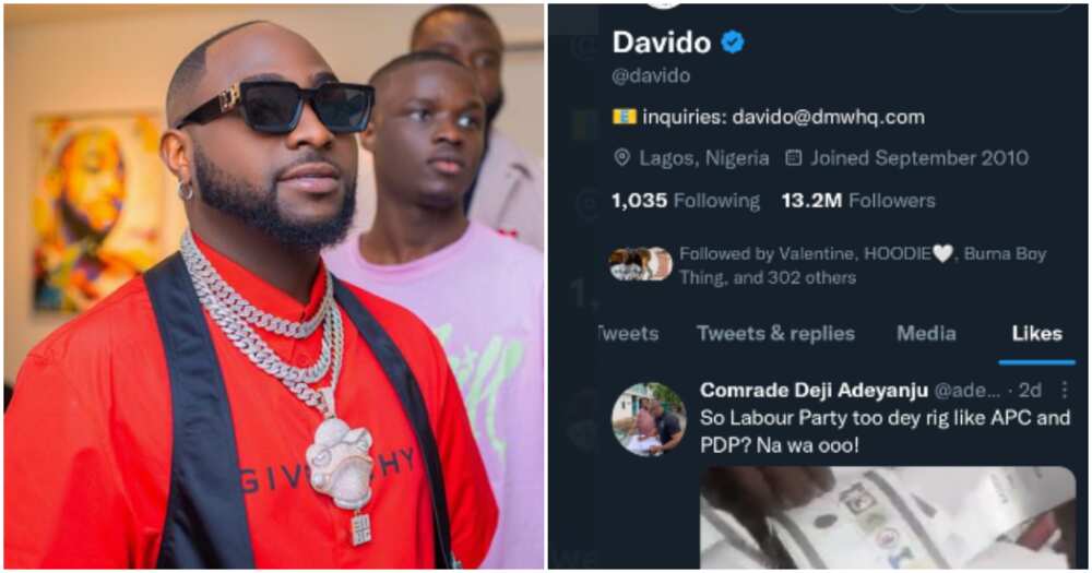 Davido, post claims Labour Party rigged election.