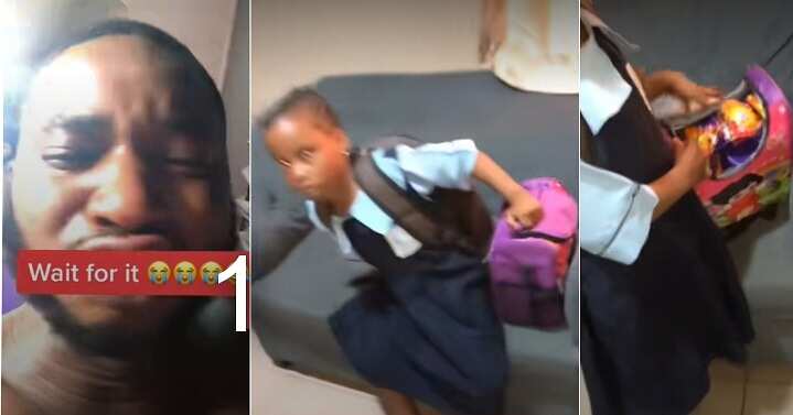 Father finds items in daughter's lunch bag, cry, bournvita roll