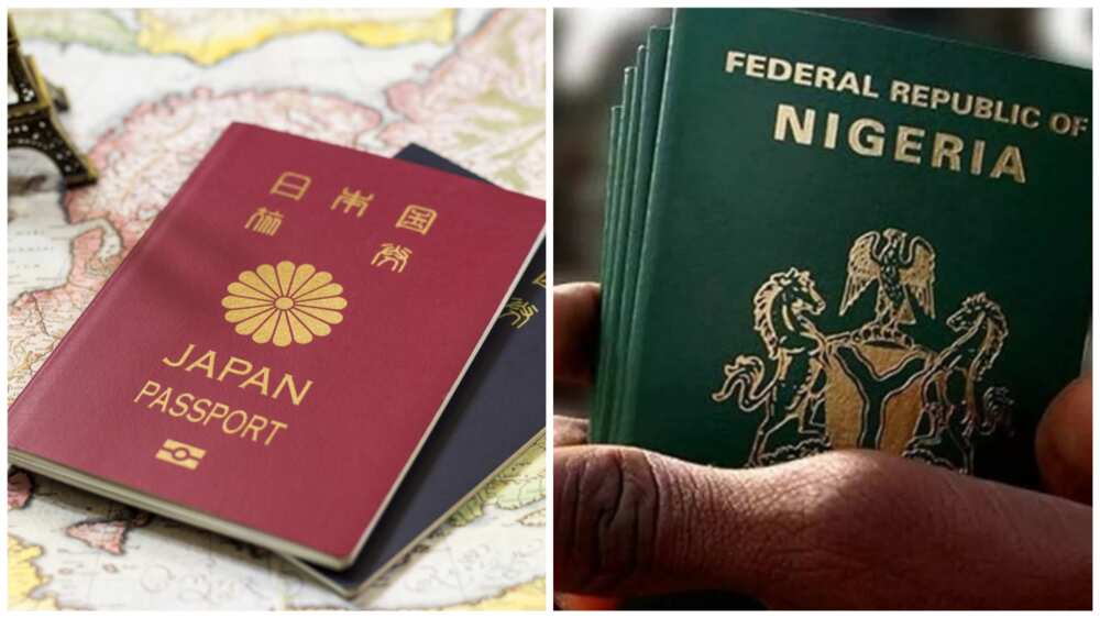 A collage showing the passports of Japan and Nigeria. Photos sources: Independent and Financial