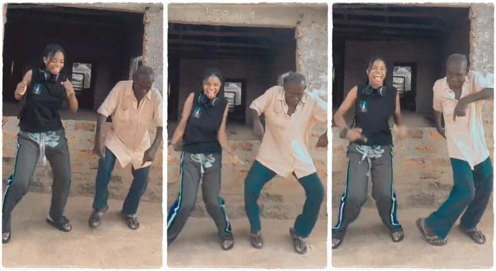 Photos of an old man posing while dancing with a young lady. Photos of an old man posing while dancing with a young lady.