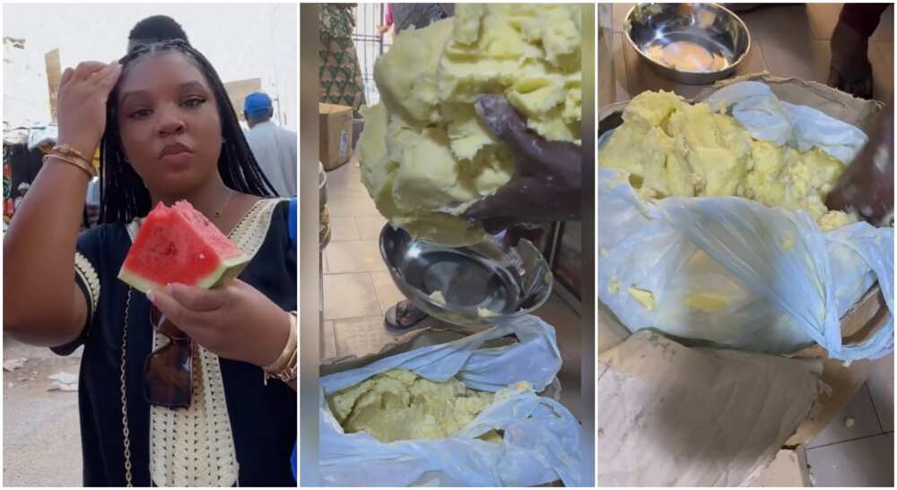 Photos of a lady who travelled to Africa to buy shea butter.