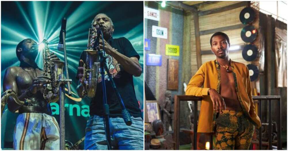 Afrobeat legend Femi Kuti and his son Made performing on stage together