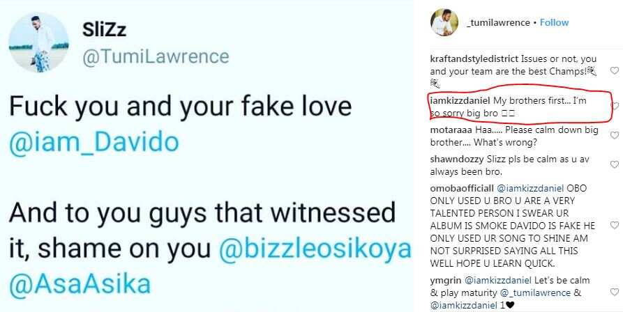 Kizz Daniel apologizes to his manager Tumi, after Davido slapped him at his concert