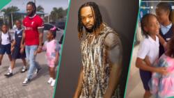 "Baba for D girls": Flavour visits his 3 daughters in school, as they hang out together, clip trends