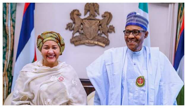 Amina and Buhari during the former's courtesy visit to Aso Rock