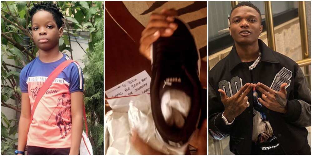 Singer Wizkid surprises his firstborn son Bolu with a pair of designer sneakers (video)
