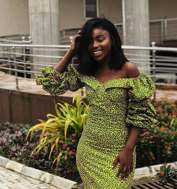 Bella Naija fashion dress with voluminous sleeves