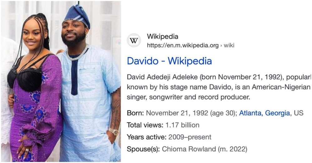 Davido and Chioma's marriage on Wikipedia.
