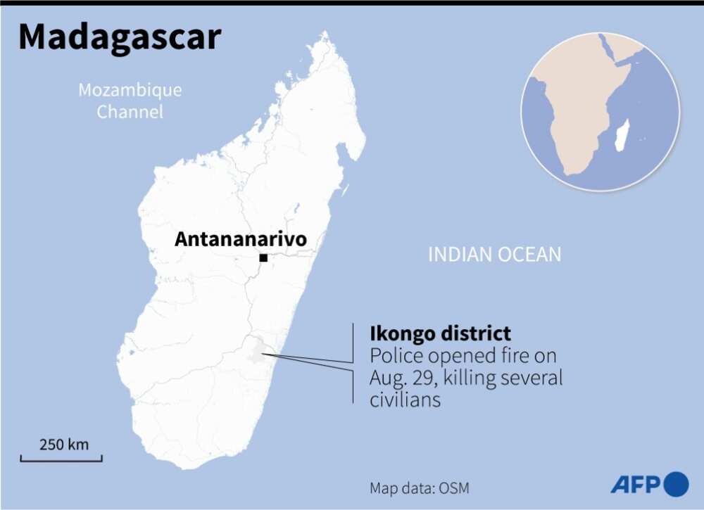 Map of Madagascar locating Ikongo district, where police killed at least 14 people on August 29, 2022 as they opened fire on a crowd of protesters