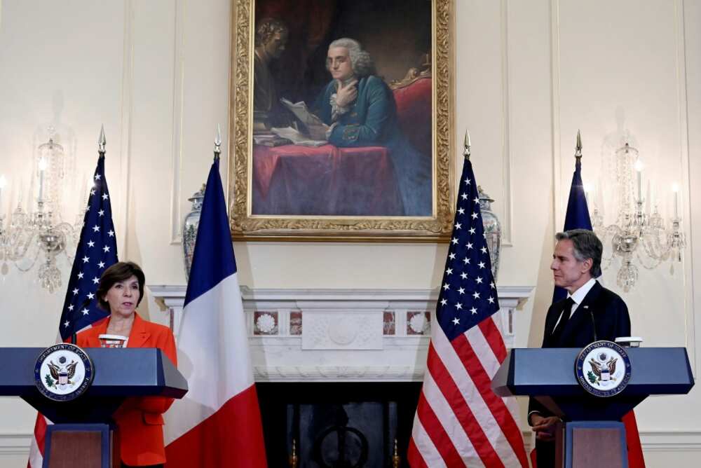 French Foreign Minister Catherine Colonna speaks during a press conference with US Secretary of State Antony Blinken at the State Department French Foreign Minister Catherine Colonna speaks during a press conference with US Secretary of State Antony Blinken at the State Department