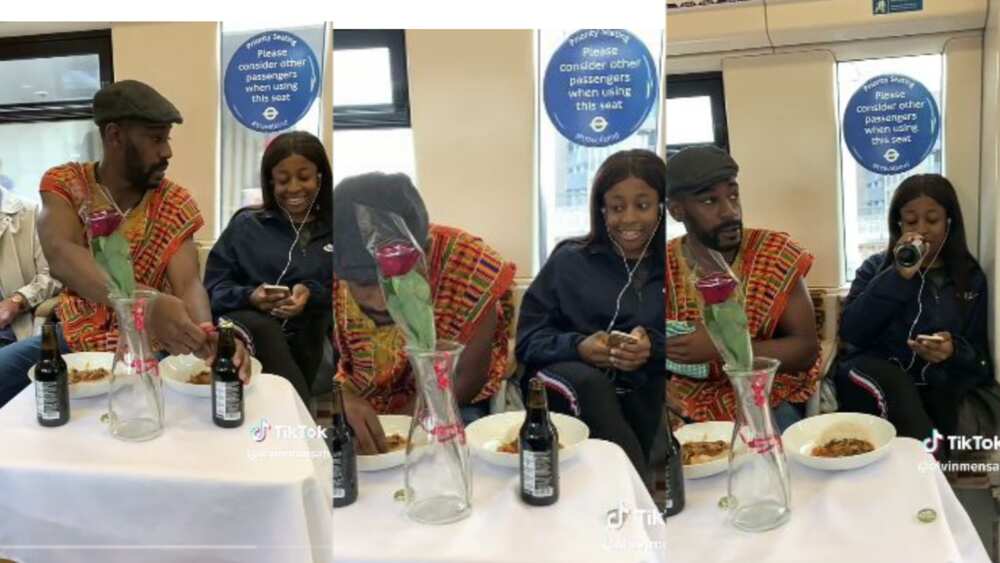 Man sets table for a date on train