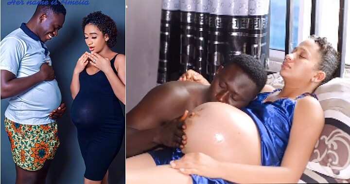 Nigerian man rubs oyinbo wife's baby bump, caring husband